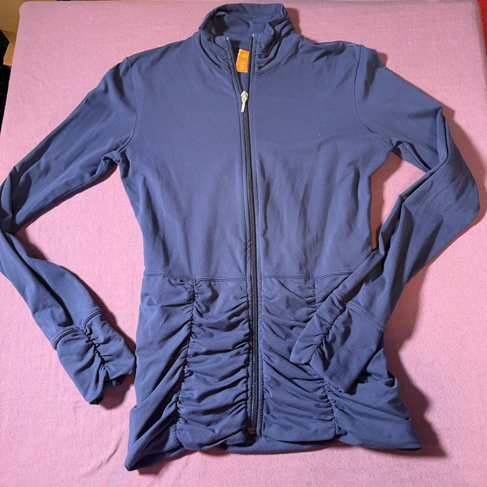 Lucy Ruched Full Zip Track Jacket in Navy Blue - Size XS